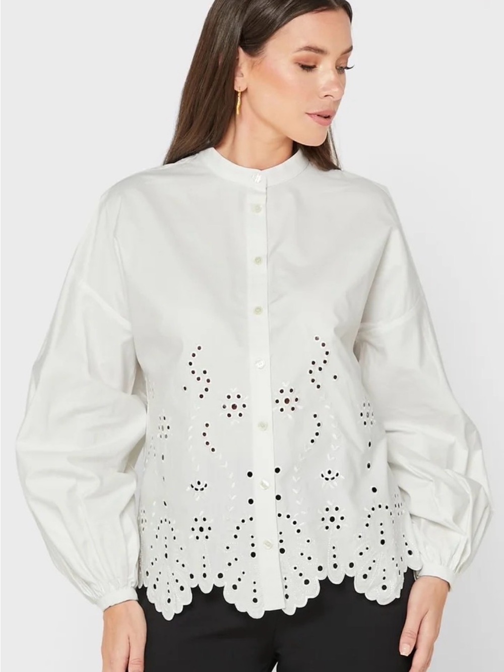 TED BAKER Itala Eyelet Cut Out Blouse Size L $278 MSRP